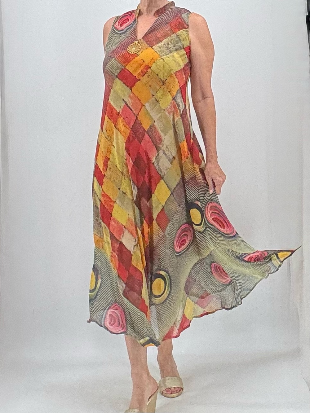 Vintage 90s Maximalist Boho Tribal Embellished Lagenlook Patchwork Maxi Dress